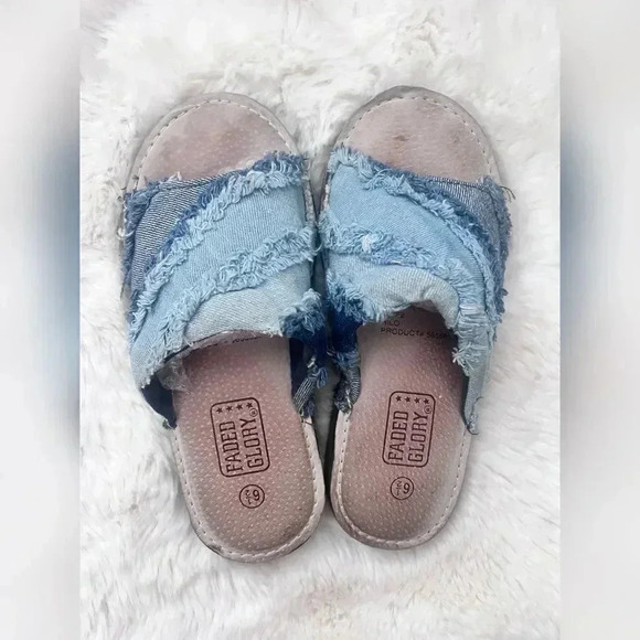 Vintage 90s Y2k Faded Glory Denim Slip On Sandals - Picture 3 of 4
